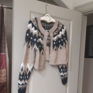 Anthropologie Black and Tan Patterned Cardigan